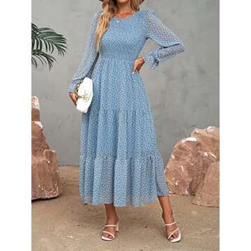 BTFBM Women Casual Long Sleeve Crew Neck Fall Dress Bohemian Relaxed Fit Floral Flowy Maxi Dresses T...