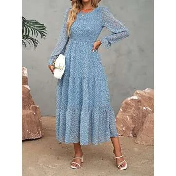 BTFBM Women Casual Long Sleeve Crew Neck Fall Dress Bohemian Relaxed Fit Floral Flowy Maxi Dresses T...