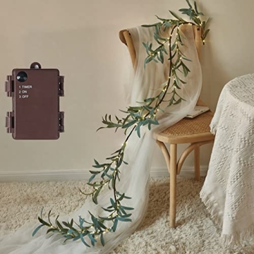 Fudios Olive Garland with Timer & 96 LED Lights for Decor