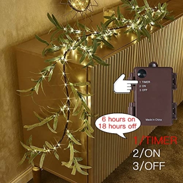 Fudios Olive Garland with Timer & 96 LED Lights for Decor