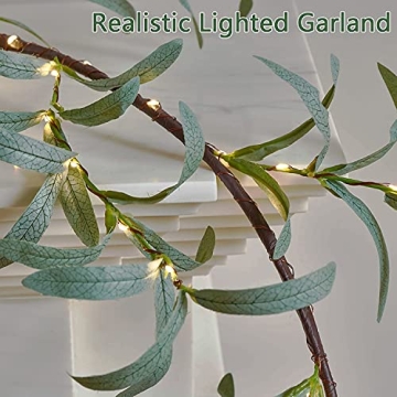 Fudios Olive Garland with Timer & 96 LED Lights for Decor