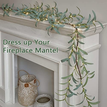 Fudios Olive Garland with Timer & 96 LED Lights for Decor