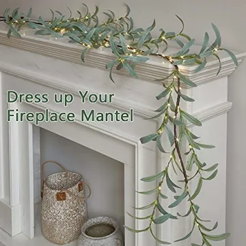 Fudios Olive Garland with Timer & 96 LED Lights for Decor