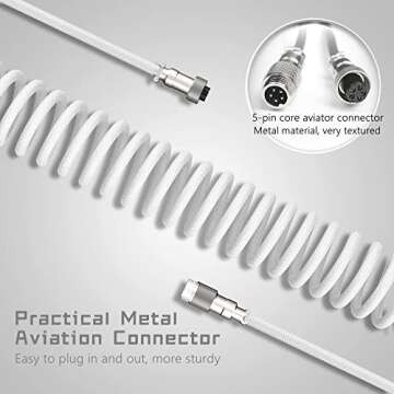 Womier Coiled Keyboard Cable - Detachable Aviator Coiled Cable for Mechanical Gaming Keyboard, Type C to USB A Mix 5.9in for Gaming Key Board and Cellphone, White