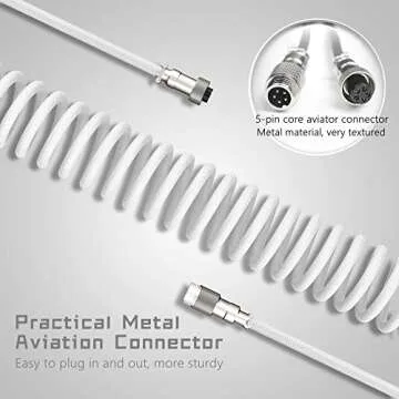 Womier Coiled Keyboard Cable - Detachable Aviator Coiled Cable for Mechanical Gaming Keyboard, Type C to USB A Mix 5.9in for Gaming Key Board and Cellphone, White