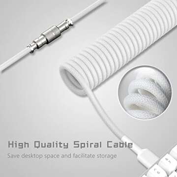 Womier Coiled Keyboard Cable - Detachable Aviator Coiled Cable for Mechanical Gaming Keyboard, Type C to USB A Mix 5.9in for Gaming Key Board and Cellphone, White