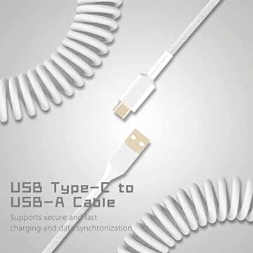 Womier Coiled Keyboard Cable - Detachable Aviator Coiled Cable for Mechanical Gaming Keyboard, Type C to USB A Mix 5.9in for Gaming Key Board and Cellphone, White