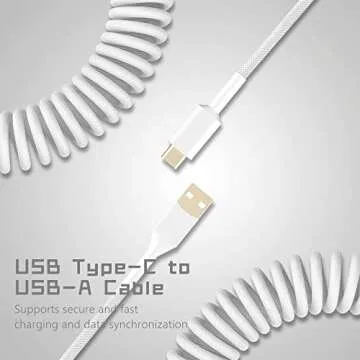 Womier Coiled Keyboard Cable - Detachable Aviator Coiled Cable for Mechanical Gaming Keyboard, Type C to USB A Mix 5.9in for Gaming Key Board and Cellphone, White