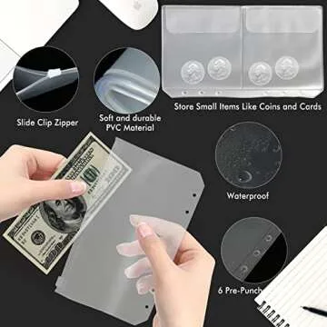 Budget Binder with Zipper Envelopes - Crocodile Pattern Leather Money Organizer, Cash Saving Book Budgeting Planner, cash stuffing folder envelope system, A6 Bill Binders with Pockets, Black