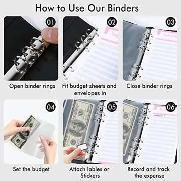 Budget Binder with Zipper Envelopes - Crocodile Pattern Leather Money Organizer, Cash Saving Book Budgeting Planner, cash stuffing folder envelope system, A6 Bill Binders with Pockets, Black