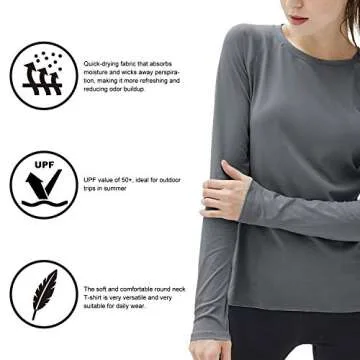 isnowood Women's Sun Protection Long Sleeve Shirts, UPF 50+ UV Rash Guard Swim Shirt, Workout Hiking Running Athletic Tops Gray