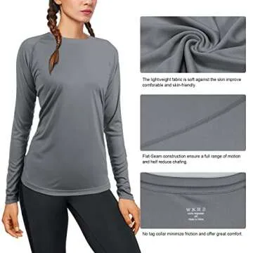 isnowood Women's Sun Protection Long Sleeve Shirts, UPF 50+ UV Rash Guard Swim Shirt, Workout Hiking Running Athletic Tops Gray