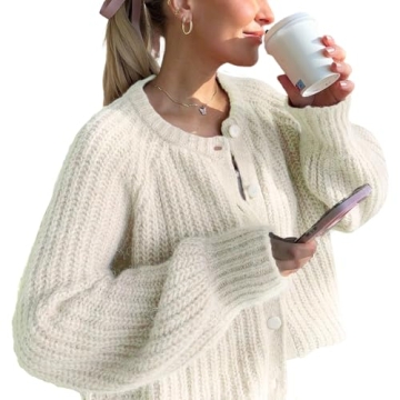 Wyeysyt Women's Cardigan Sweater - Soft Knit, Button Down, Casual Cardigan (Beige-S)