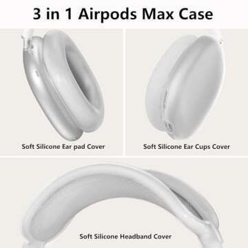 Silicone Case Cover for AirPods Max Headphones, Ear Pad Case Cover/Ear Cups Cover/Headband Cover for AirPods Max (USB-C/Lightning)(2024/2020), Soft Skin Accessories for Apple AirPods Max, Foggy White