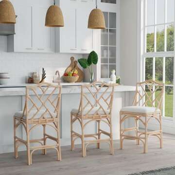 KOUBOO Chippendale Rattan Bar Stool - Indoor Handmade Luxury Seating