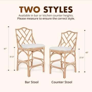 KOUBOO Chippendale Rattan Bar Stool - Handmade Sophistication