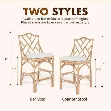 KOUBOO Chippendale Rattan Bar Stool - Handmade Sophistication