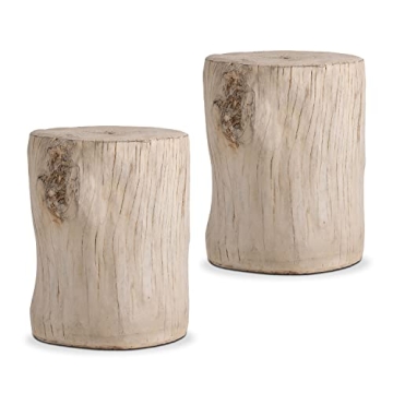COSIEST Faux Wood Antique Beige Side Tables Outdoors