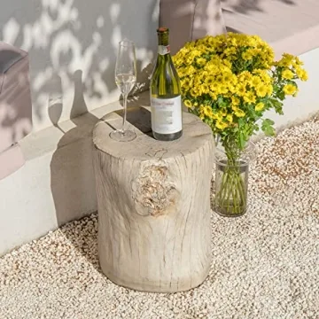 COSIEST Faux Wood Antique Beige Side Tables Outdoors