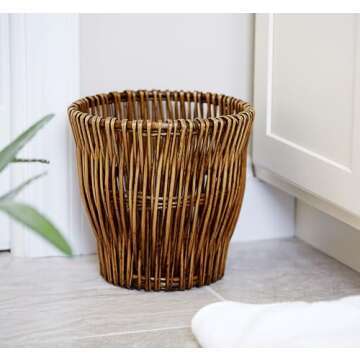 Household Essentials Small Reed Willow Waste Basket – Handwoven, Eco-Friendly Design with Removabl...