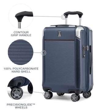 Travelpro Platinum Elite Hardside Expandable Carry on Luggage, 8 Wheel Spinner, TSA Lock, Hard Shell Polycarbonate Suitcase, True Navy Blue, Carry on 21-Inch