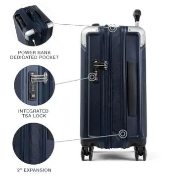Travelpro Platinum Elite Hardside Expandable Carry on Luggage, 8 Wheel Spinner, TSA Lock, Hard Shell Polycarbonate Suitcase, True Navy Blue, Carry on 21-Inch