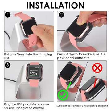 CAVN Charger Dock Compatible with Fitbit Versa/Versa Lite (Not for Versa 2), Premium Aluminum Charging Cable Cord Station Cradle Base Attached 4.2ft USB Stand Cable Smartwatch Accessories (Black)