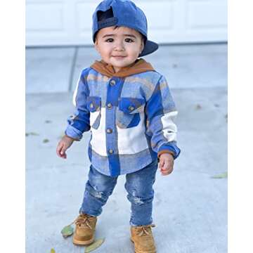 Toddler Baby Boy Girl Hooded Coat Outwear Long Sleeve Button Down Plaid Shirts Casual Hoodie Jacket ...