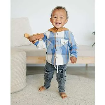 Toddler Baby Boy Girl Hooded Coat Outwear Long Sleeve Button Down Plaid Shirts Casual Hoodie Jacket with Pockets (Blue, 1-2 Years)
