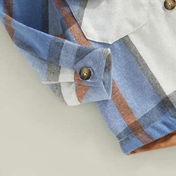 Toddler Baby Boy Girl Hooded Coat Outwear Long Sleeve Button Down Plaid Shirts Casual Hoodie Jacket with Pockets (Blue, 1-2 Years)