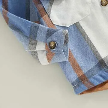 Toddler Baby Boy Girl Hooded Coat Outwear Long Sleeve Button Down Plaid Shirts Casual Hoodie Jacket with Pockets (Blue, 1-2 Years)