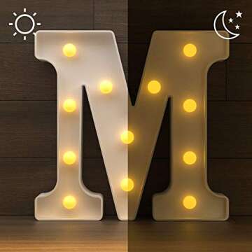 YOUZONE LED Letter Lights Marquee Alphabet Light Up Letters with Remote Control Timer Dimmable Battery powered for Events Wedding Party Birthday Home Bar Decoration (RC-M)