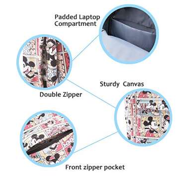 Mickey Minnie Comic Style Canvas Casual Daypack with 15 in Laptop Storage Compartment