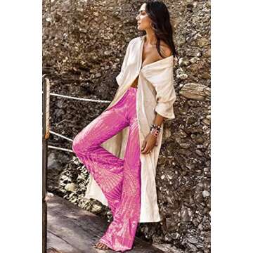 BLENCOT Women's Glitter Sequin Wide Leg Palazzo Sparkle Pants High Waist Bell Bottoms Night Club Fla...