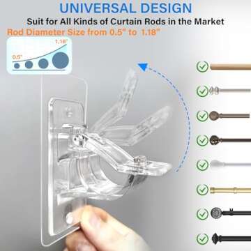 Transform Your Space with 6-Pack No Drill Curtain Rod Holders - Self Adhesive Brackets for Easy Inst...
