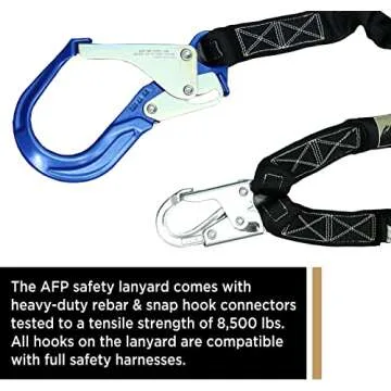 AFP 6FT Double Leg Internal Shock Absorbing Safety Fall Protection Lanyard with Dual Aluminum Pelican Rebar & Steel Snap Hook |Heavy-Duty Webbing | OSHA & ANSI Rated (Aluminum)