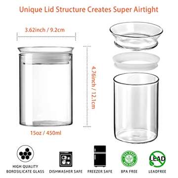ZENS Glass Canisters Jar with Lid, Airtight Sealed 15 Fluid Ounce Spice Jars Sets of 2, Clear Small Kitchen Storage Containers for Herbs,Tea 4.76 x 3.15 IN