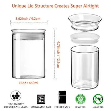 ZENS Glass Canisters Jar with Lid, Airtight Sealed 15 Fluid Ounce Spice Jars Sets of 2, Clear Small Kitchen Storage Containers for Herbs,Tea 4.76 x 3.15 IN