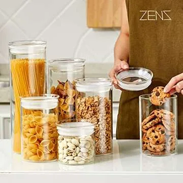 ZENS Glass Canisters Jar with Lid, Airtight Sealed 15 Fluid Ounce Spice Jars Sets of 2, Clear Small Kitchen Storage Containers for Herbs,Tea 4.76 x 3.15 IN