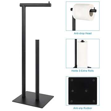 Toilet Paper Holder Stand Toilet Paper Roll Holder Stand Freestanding Black Toilet Paper Holder for Bathroom Toilet Tissue Storage Holder Metal