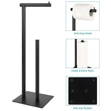 Toilet Paper Holder Stand Toilet Paper Roll Holder Stand Freestanding Black Toilet Paper Holder for Bathroom Toilet Tissue Storage Holder Metal