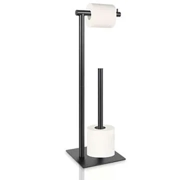 Toilet Paper Holder Stand Toilet Paper Roll Holder Stand Freestanding Black Toilet Paper Holder for Bathroom Toilet Tissue Storage Holder Metal