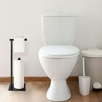 Toilet Paper Holder Stand Toilet Paper Roll Holder Stand Freestanding Black Toilet Paper Holder for Bathroom Toilet Tissue Storage Holder Metal