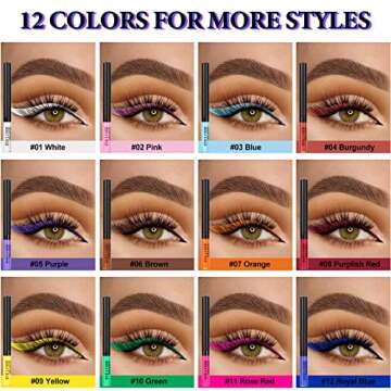 Liquid Eyeliners 12 Colors Liquid Colorful Eye Liner Set High Pigment Colored Eyeliner Gel Waterproo...