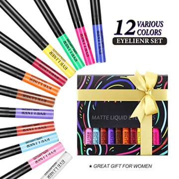 Vibrant 12 Color Liquid Eyeliner Set for Lasting Makeup