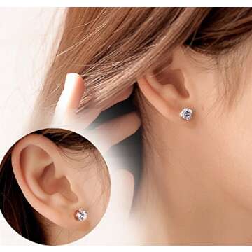 Mens Earrings Diamond Stud Earrings Women Men Earrings Stud Earrings Silver Cubic Zirconia Stud Earrings White Gold Plated Sterling Silver Tiny Diamond Stud Earrings 6mm