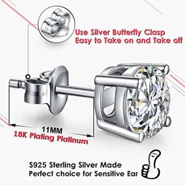 Mens Earrings Diamond Stud Earrings Women Men Earrings Stud Earrings Silver Cubic Zirconia Stud Earrings White Gold Plated Sterling Silver Tiny Diamond Stud Earrings 6mm