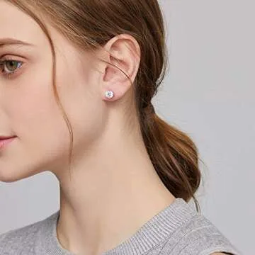 Mens Earrings Diamond Stud Earrings Women Men Earrings Stud Earrings Silver Cubic Zirconia Stud Earrings White Gold Plated Sterling Silver Tiny Diamond Stud Earrings 6mm