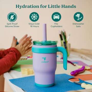 REDUCE 14 Oz Coldee Kids Tumbler with Lid and Straw - Coldee Insulated Travel Mug - Spill-Proof, Swe...