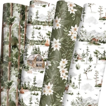 Dtiafu Forest Green Wrapping Paper - Unique Watercolor Designs for Christmas